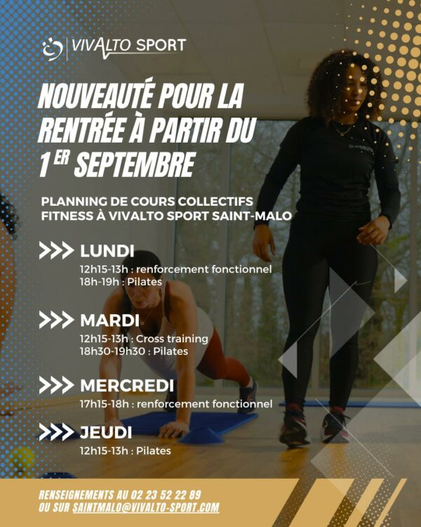 Cours collectifs fitness : pilates, cross-training, renforcement musculaire